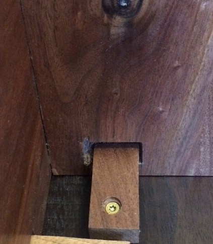 Walnut bench button recess and button